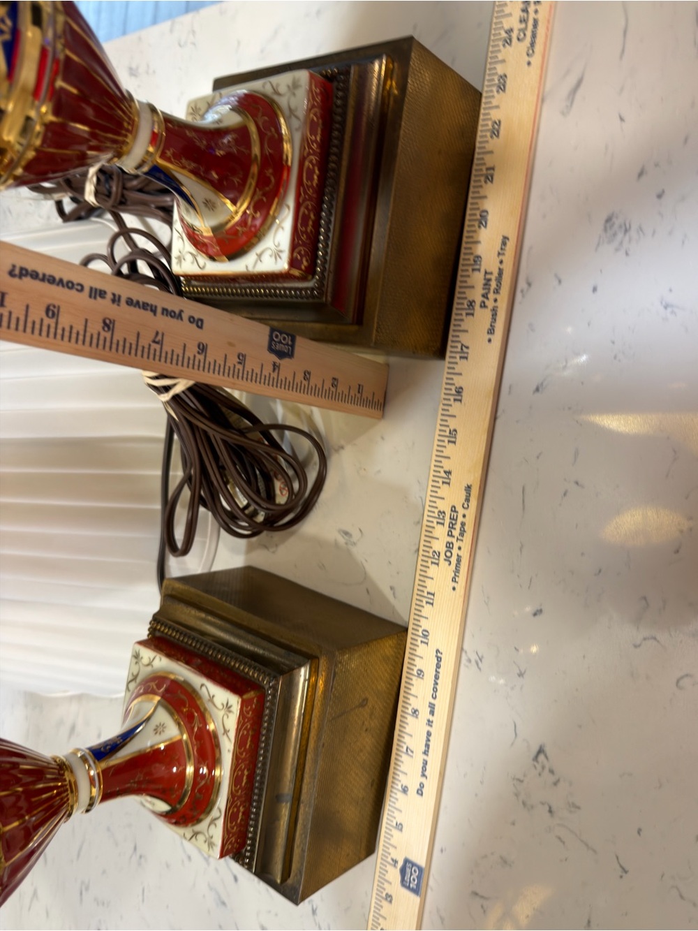 Pair Of Antique French Sevres Porcelain & Bronze Table Lamps, 32". Pair 24k Gold - Picture 10 of 16